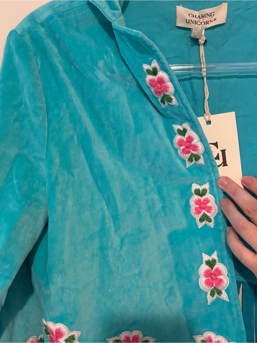 New Chasing Unicorns blue velvet suede western star fringe jacket - Picture 7 of 11